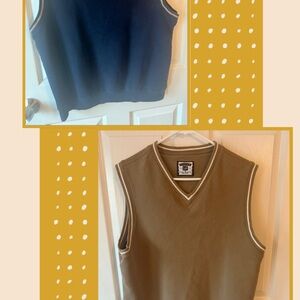 2 Lee Men's V-Neck Sweater‎ Vest Set - Navy &  Brown Sueded Medium Fall Academia